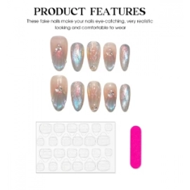 Handmade Press on Nails Blue Aurora Mermaid Fake Nail Patches Wearable Detachable French Pearl Almond False Nail Tips 10pcs