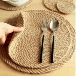 Japanese Style Jute Placemat Hand-woven Cotton Rope Dining Table Mat Insulation Pad Disc Bowl Pads Pot Holder Drink Cup Coaster