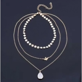 Delysia King Women Temperament Peace Dove 3 Layer Necklace Trendy Sequin Chain Water Drop Pendants